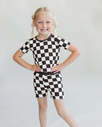 Two Piece Shorts Set | Black Checkered