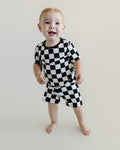 Two Piece Shorts Set | Black Checkered