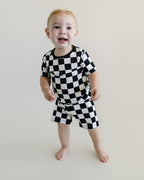 Two Piece Shorts Set | Black Checkered