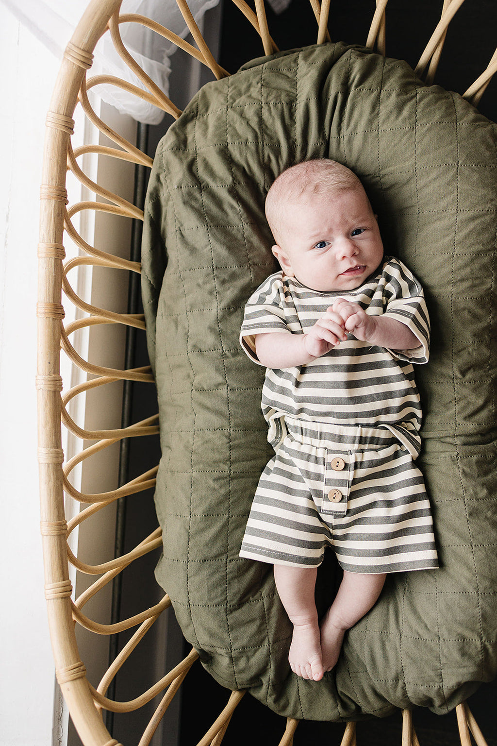 Charcoal Stripe Button Short Set