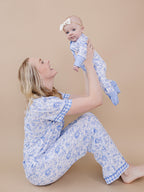 Bamboo Women's Button Up Set | Blue Flowers