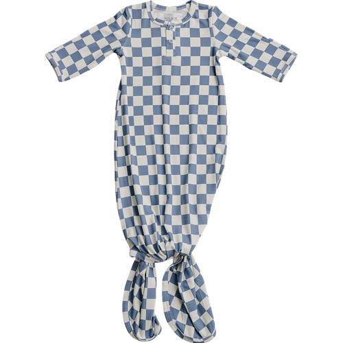 Blue Checkered Ribbed Bamboo Knot Gown