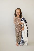 Brown Floral Ribbed Bamboo Cozy Set