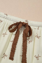 Bow Print Lace Drawstring Casual Shorts