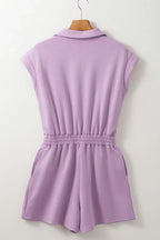 Short Sleeve Zipper Collared Elastic High Waist Romper