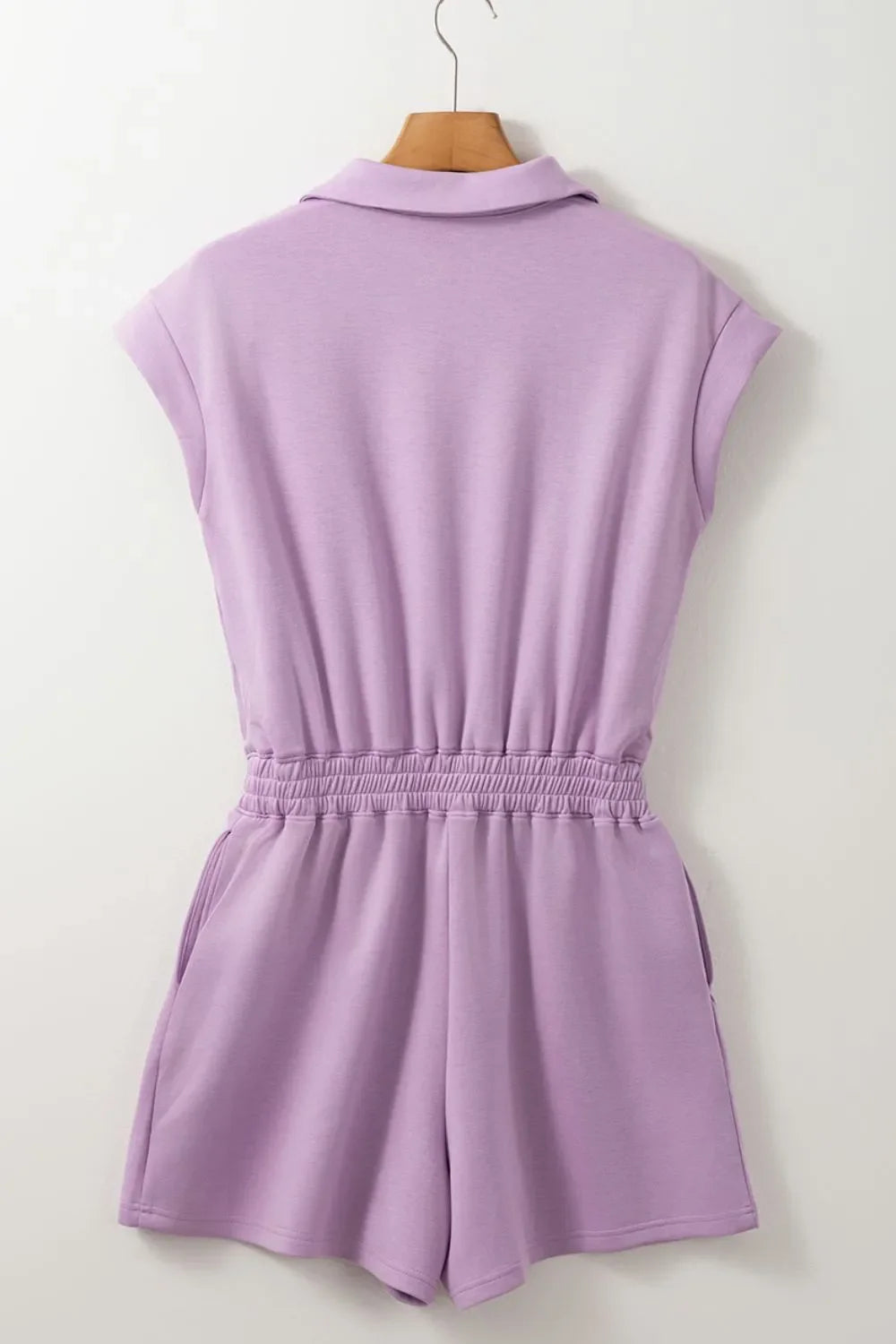 Short Sleeve Zipper Collared Elastic High Waist Romper