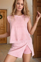 Mineral Wash Cotton Tank Top and Slit Skort Set