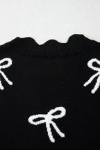 Bow Side Ties Scalloped Hem Cap Sleeve Sweater