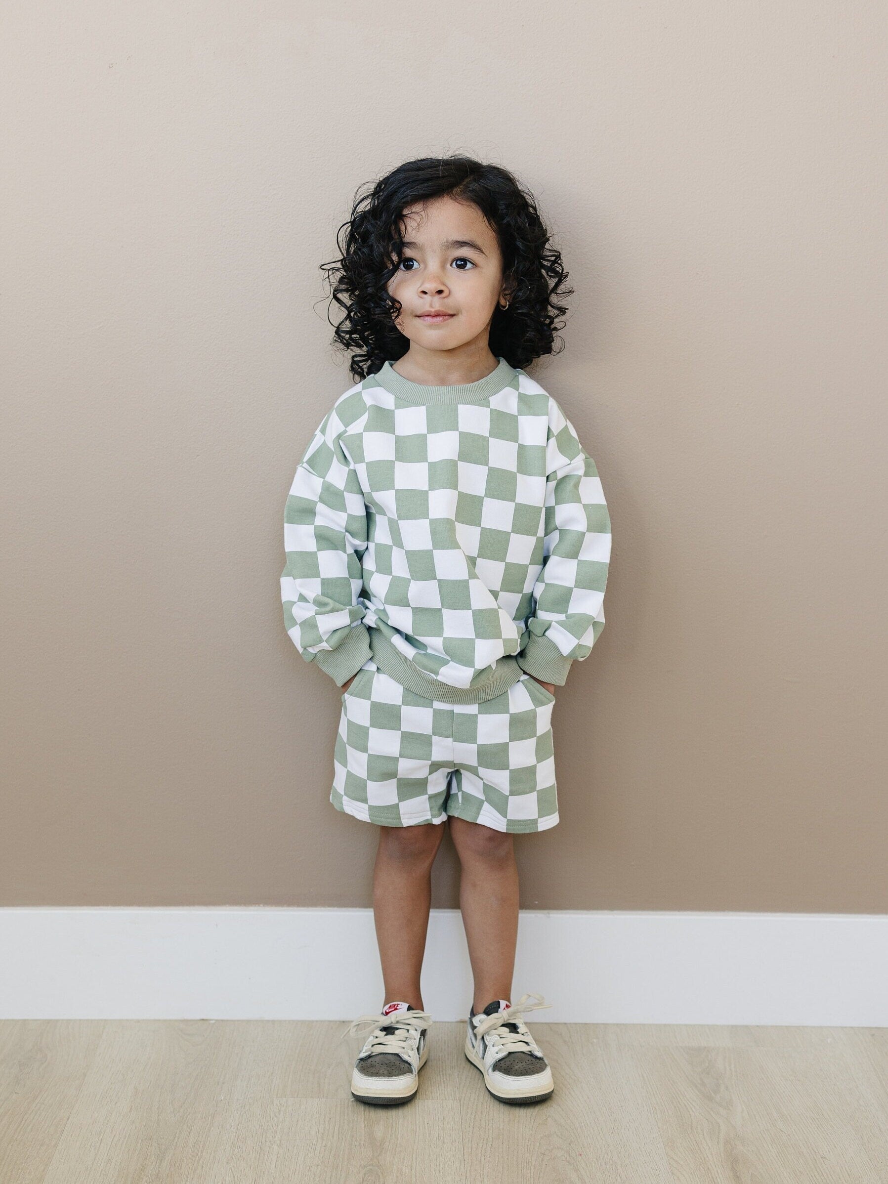 Organic Cotton Checkered Crewneck & Shorts Set