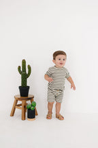 Charcoal Stripe Button Short Set