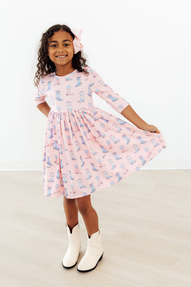 Ribbons & Rodeos 3/4 Sleeve Pocket Twirl Dress
