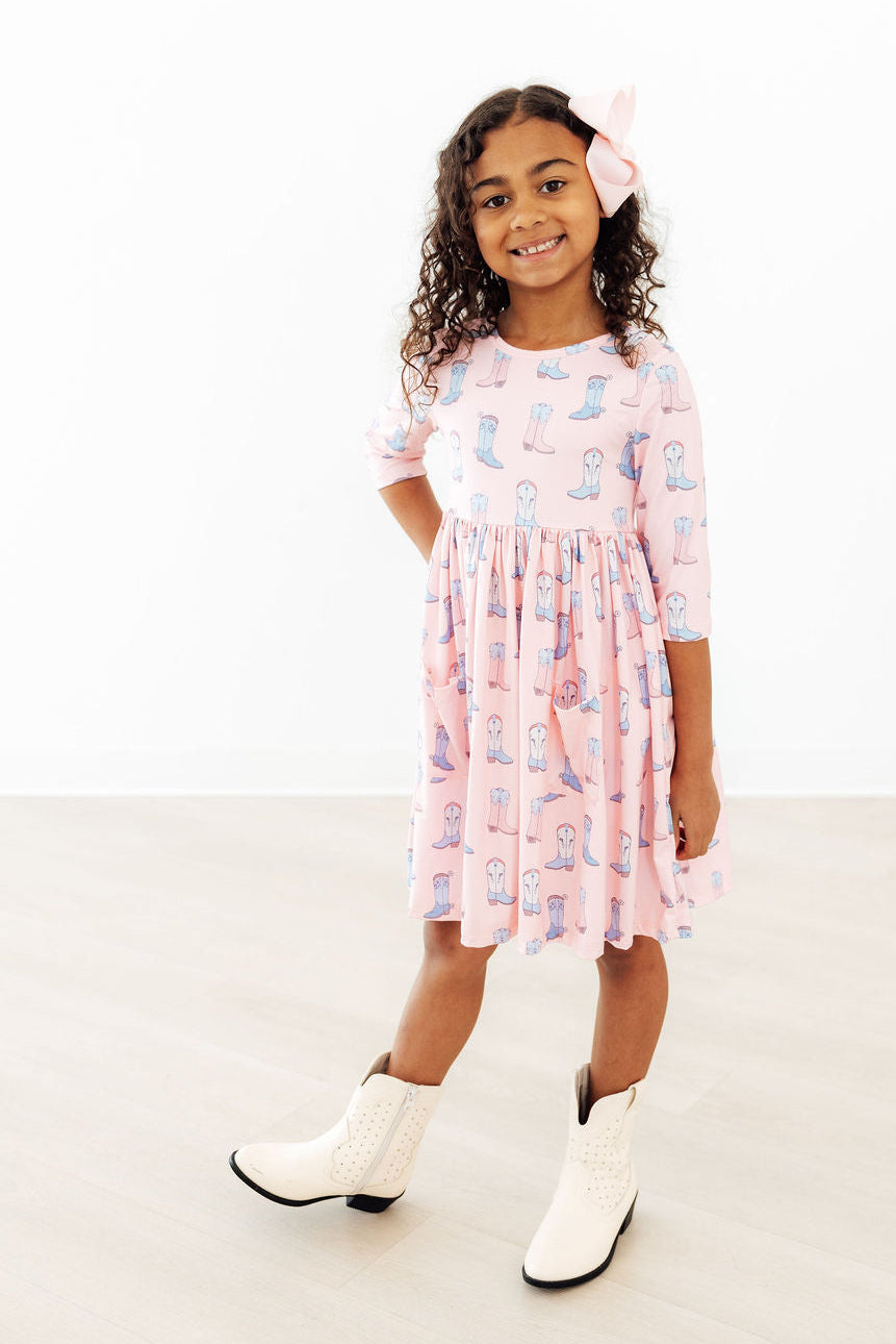 Ribbons & Rodeos 3/4 Sleeve Pocket Twirl Dress